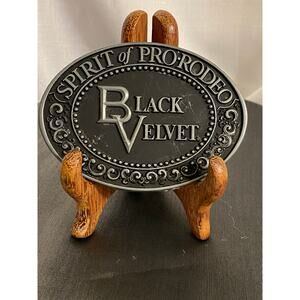 VTG Black Velvet Whisky Oval Belt Buckle Spirit of Pro-Rodeo 4 in X 2.75 in GUC